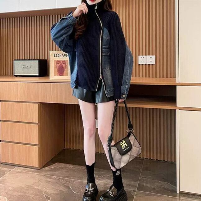 【outer】デニム切り替えニットカーデ　M29333