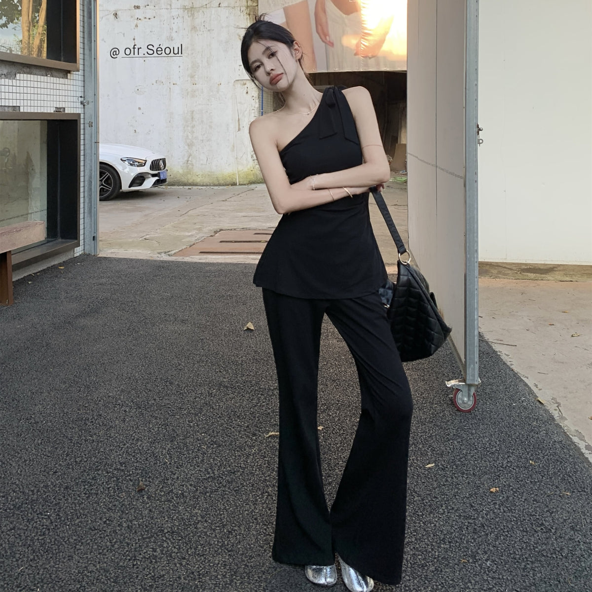 【set】オフショルダートップス×パンツセット　M24699