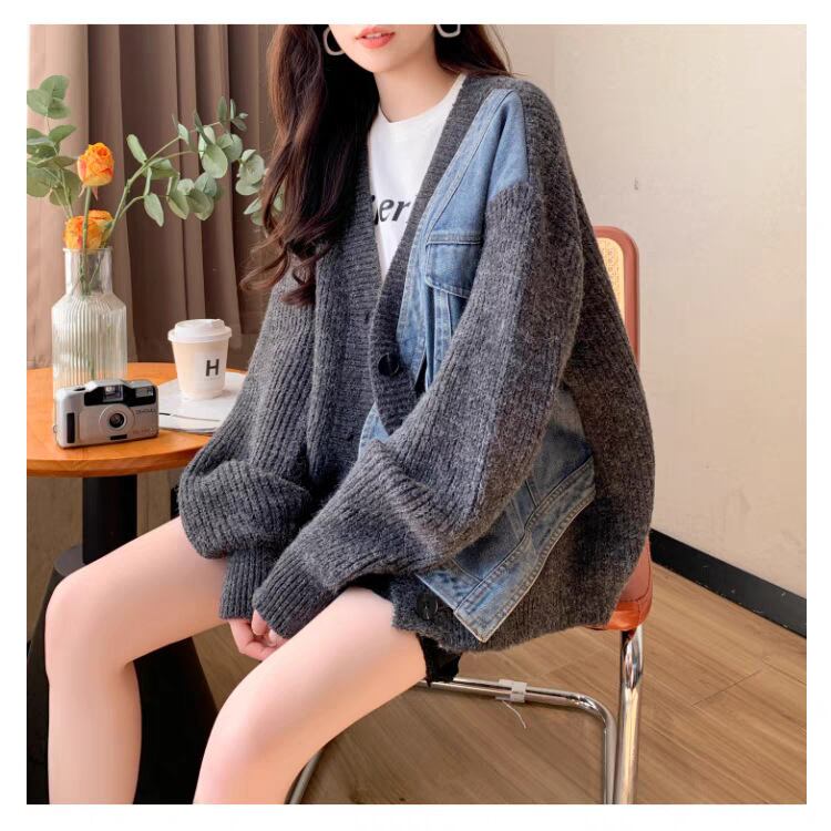 【outer】デニム切り替えニットカーデ　M29328