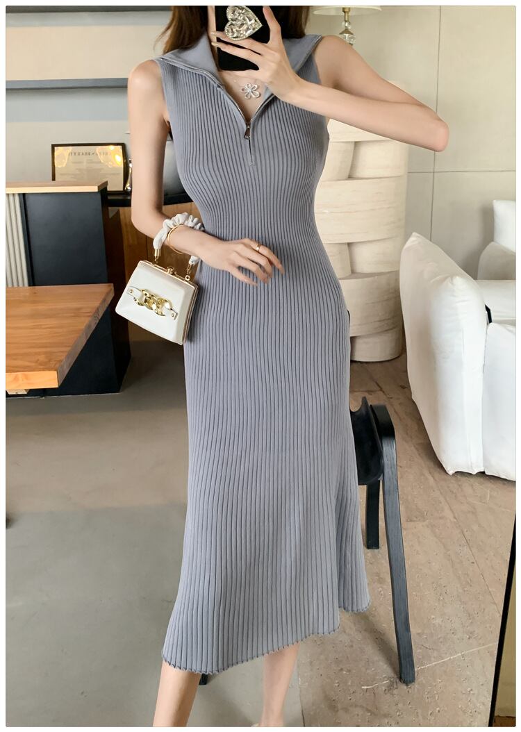 【dress】ファスナーノースリーブニットワンピース G21122