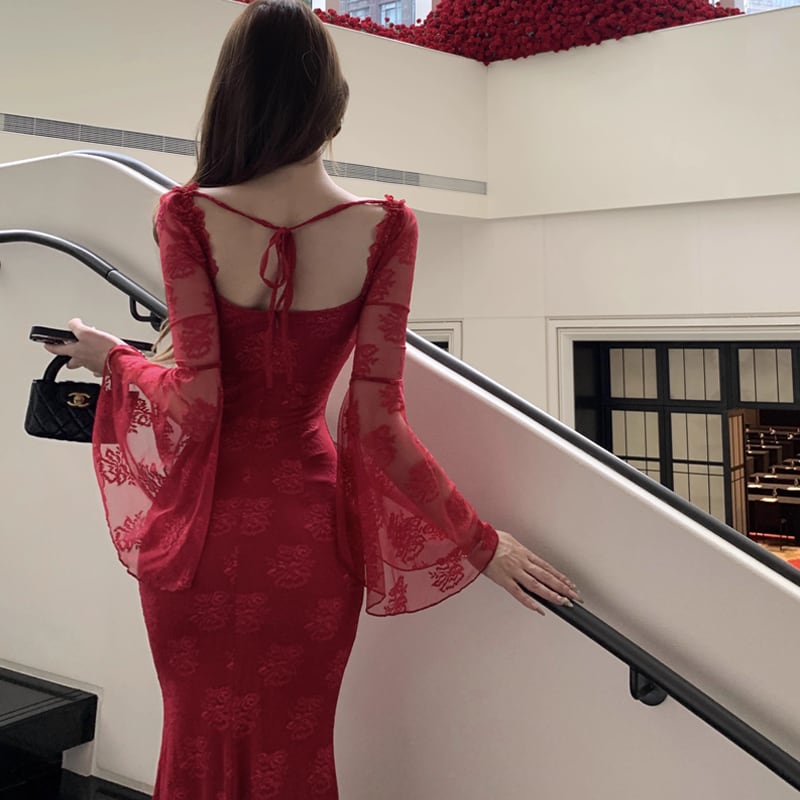 【dress】スクエアネックレースワンピース Q7419