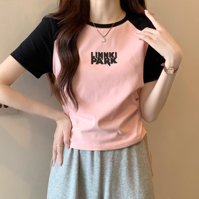 【tops】半袖英字柄ＴシャツF7493