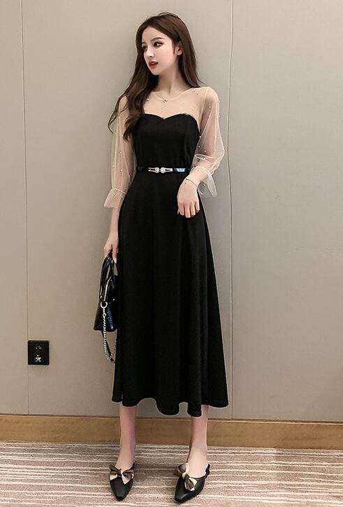 【dress】優しい雰囲気!韓国風気質満点魅力的レトロパフスリーブワンピース G0188