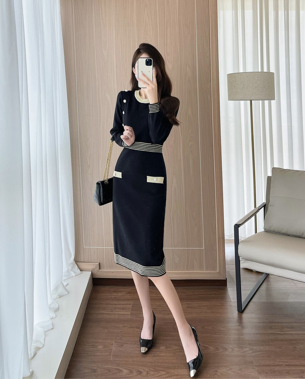 【dress】ボーダー柄ニットワンピース Q7299
