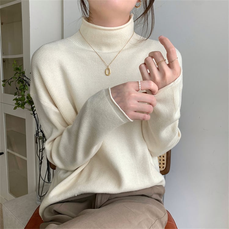 【tops】無地ニットトップス　M27238