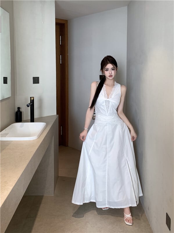 【dress】レース切り替えワンピース　M24053