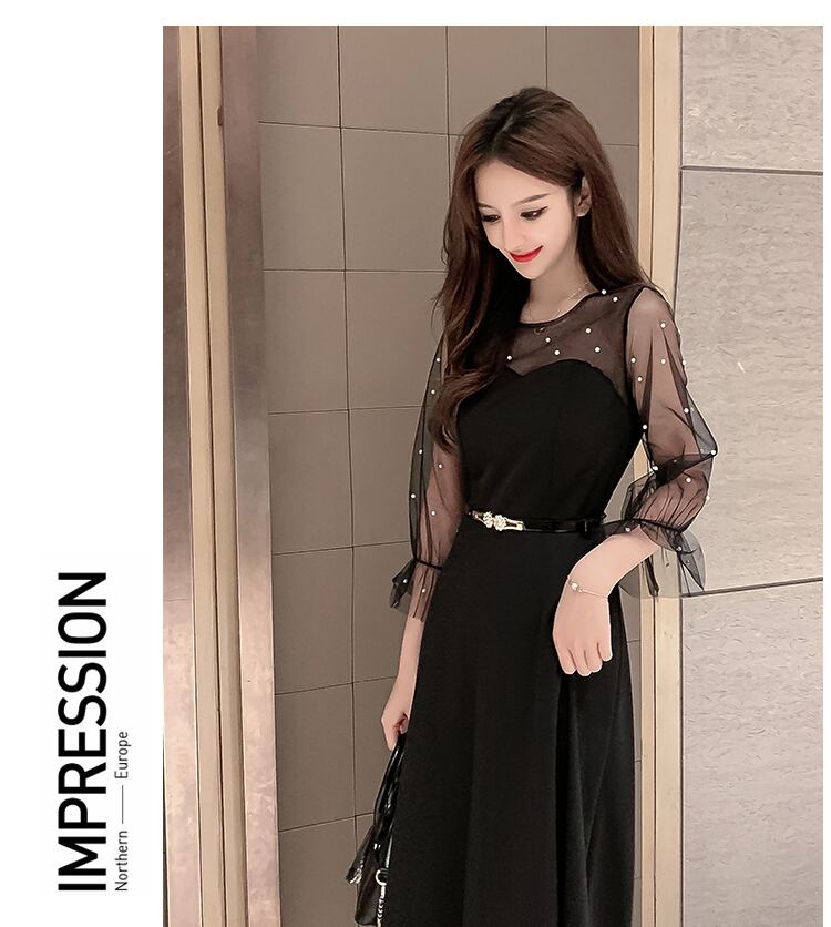 【dress】優しい雰囲気!韓国風気質満点魅力的レトロパフスリーブワンピース G0188