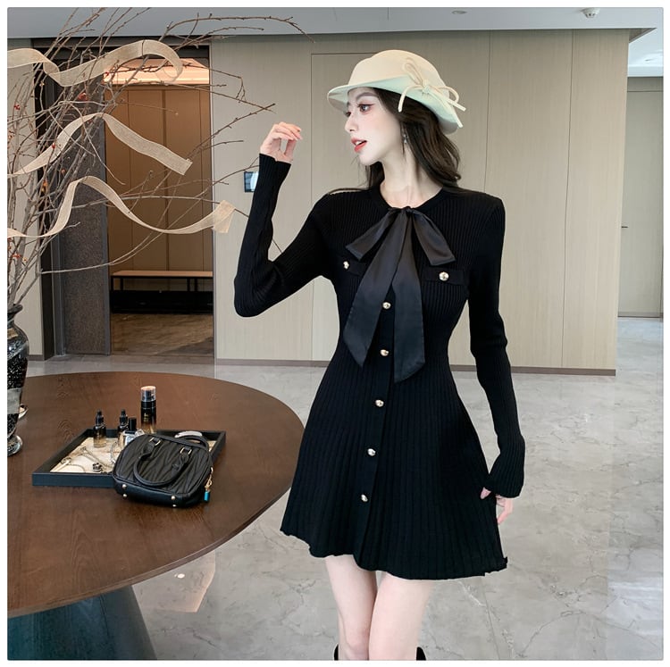 【dress】リボン付きニットワンピース　M28581