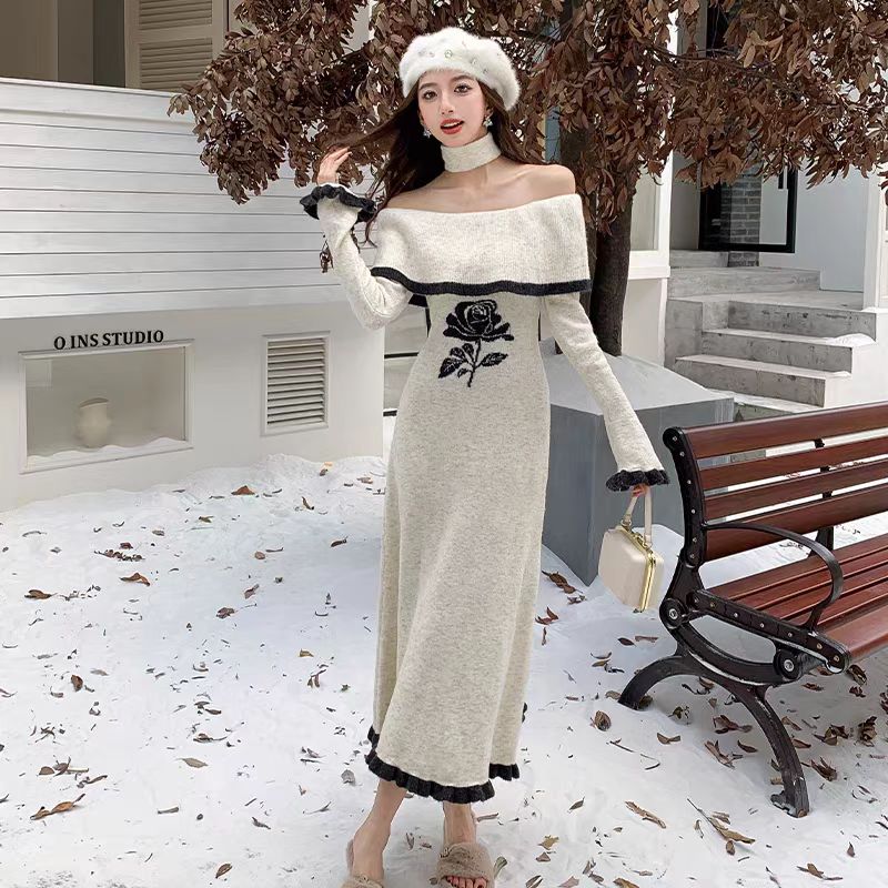 【dress】オフショルダーニットワンピースG24542