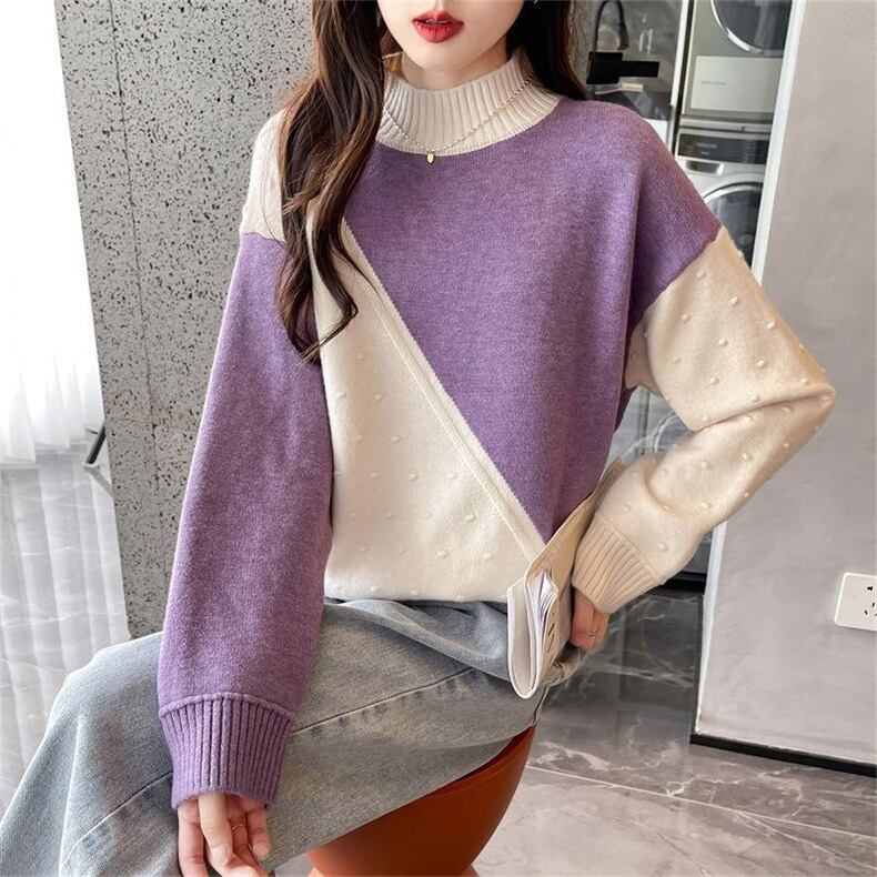 【tops】配色ニットセーター　M18699