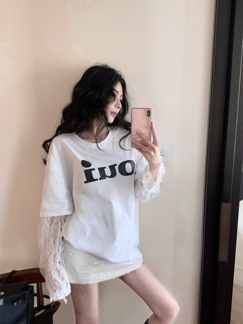 【tops】レース切り替えTシャツ　M28795