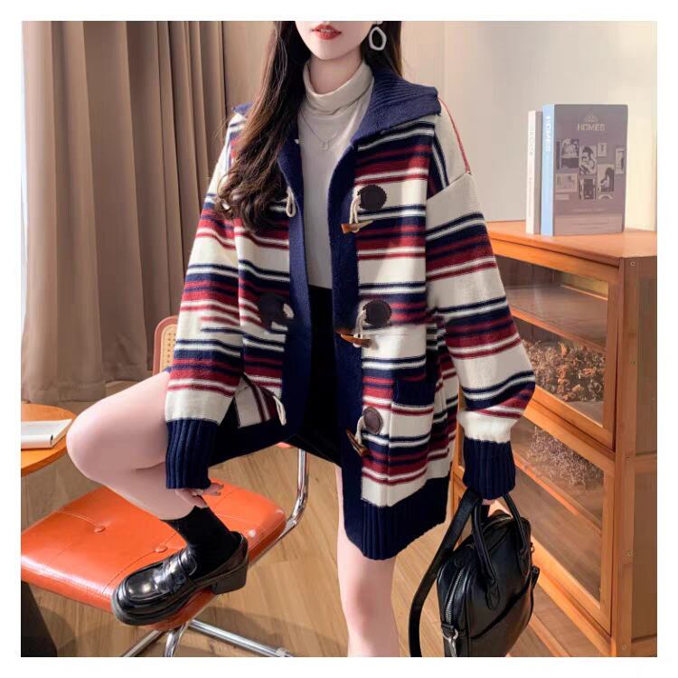 【outer】ボーダー柄ニットカーデ　M28488