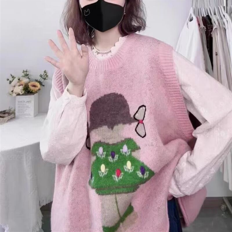 【tops】カートゥーンニットベスト　M18831