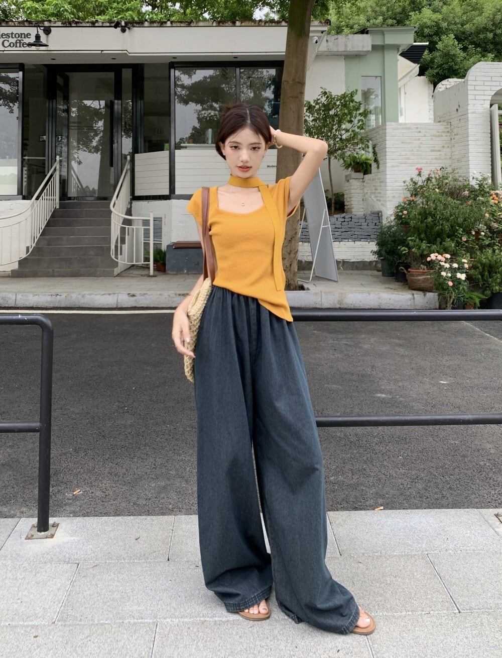 【set】ニットTシャツ×ワイドパンツセット　M24141