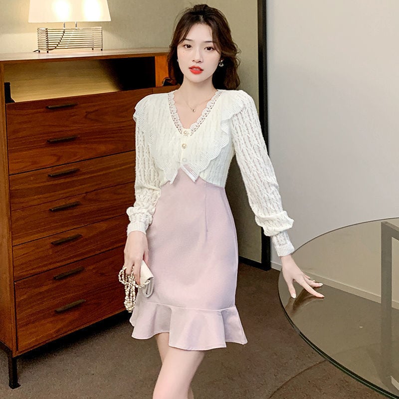 【dress】Vネックマーメイドワンピース G20324