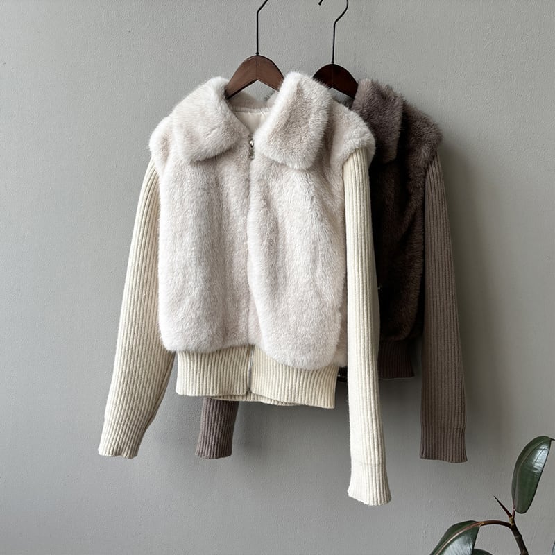 【outer】ファードッキングニットカーディガン Q7378