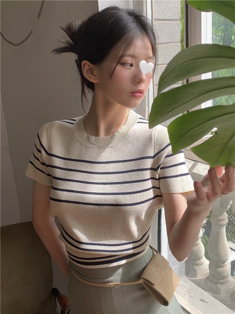 【tops】ストライプ柄ニットトップスG21082