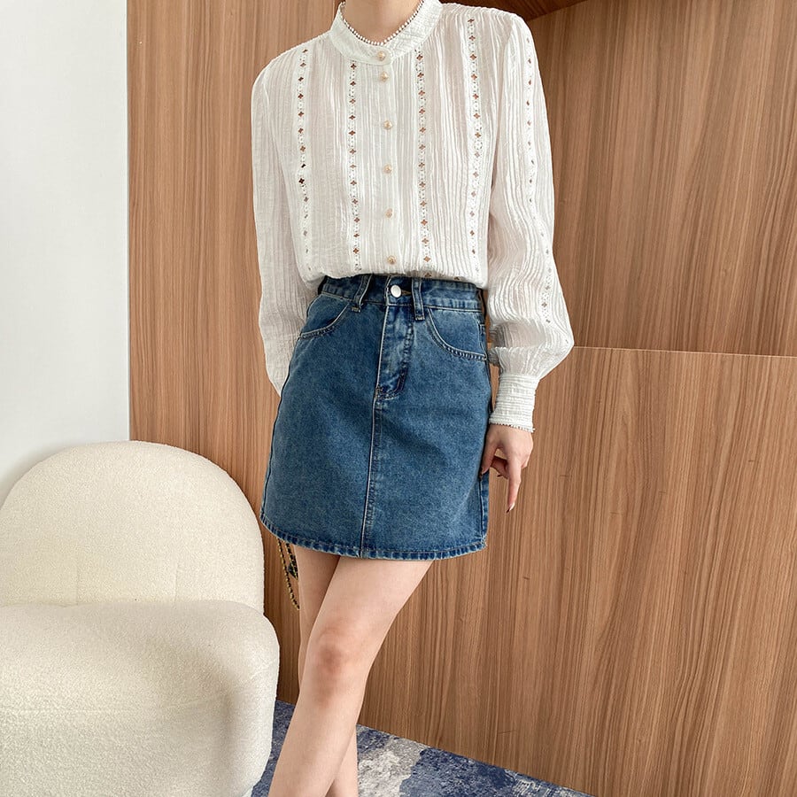 【tops】カットワーク刺繍シャツブラウス　M29960