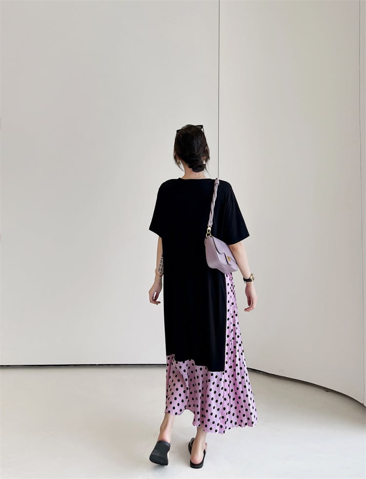 【dress】ドット柄切り替えワンピース　M25160