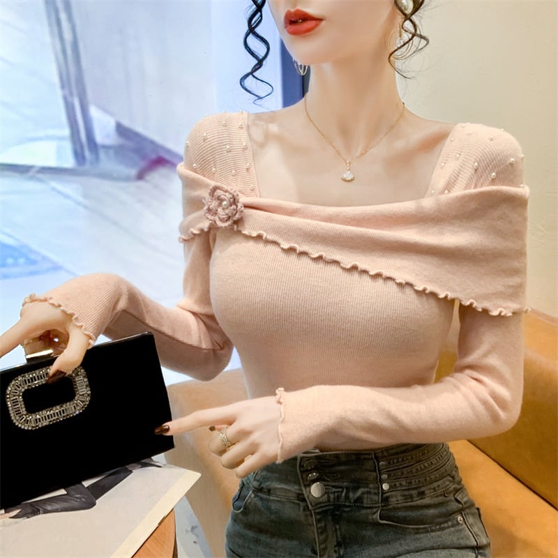 【tops】パール立体フラワーニットトップス　M28666