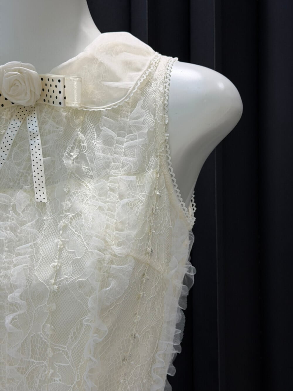 【dress】レースドッキングドットロングワンピース　N3541