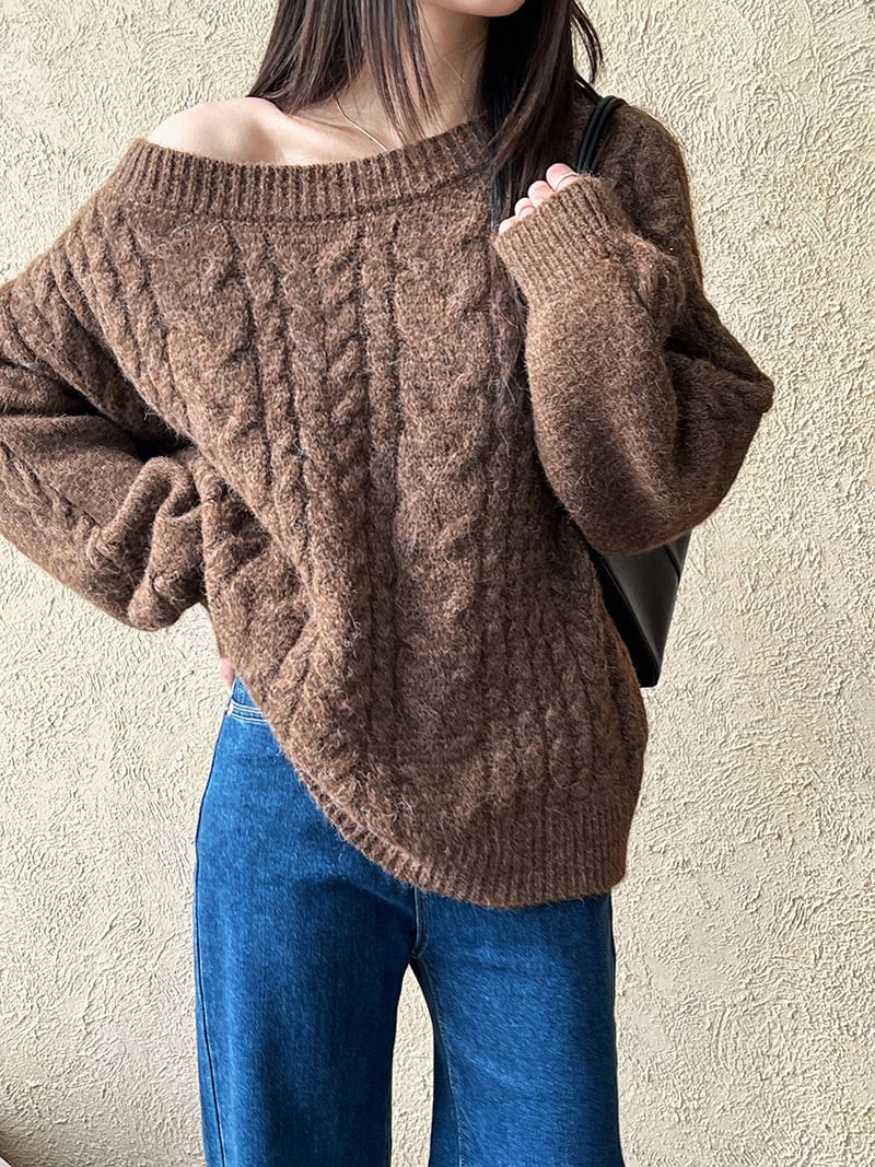 【tops】オフショルダーニットトップス　N2912