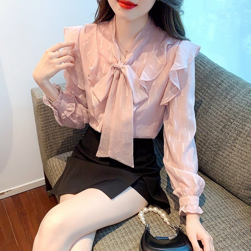 【tops】リボン付きシャツトップス　M25727