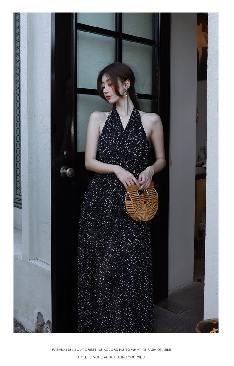 【dress】ドット柄ホルターネックワンピース　M25281