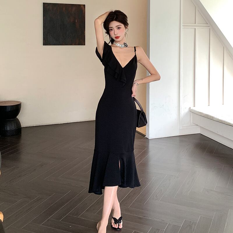 【dress】フリルマーメイドワンピースF7269