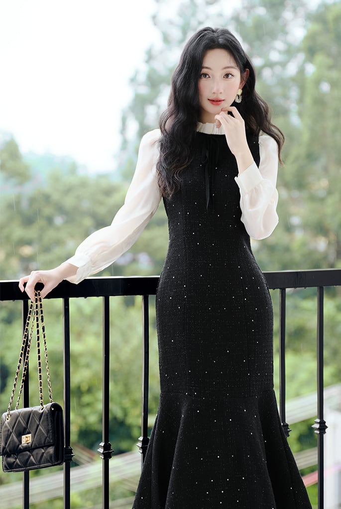 【dress】シアースリーブマーメイドワンピース Q7044