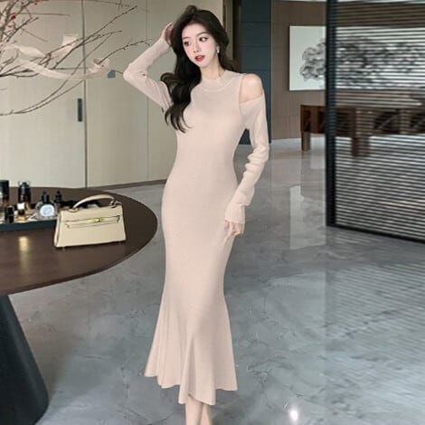 【dress】オフショルダーニットワンピース　M28025