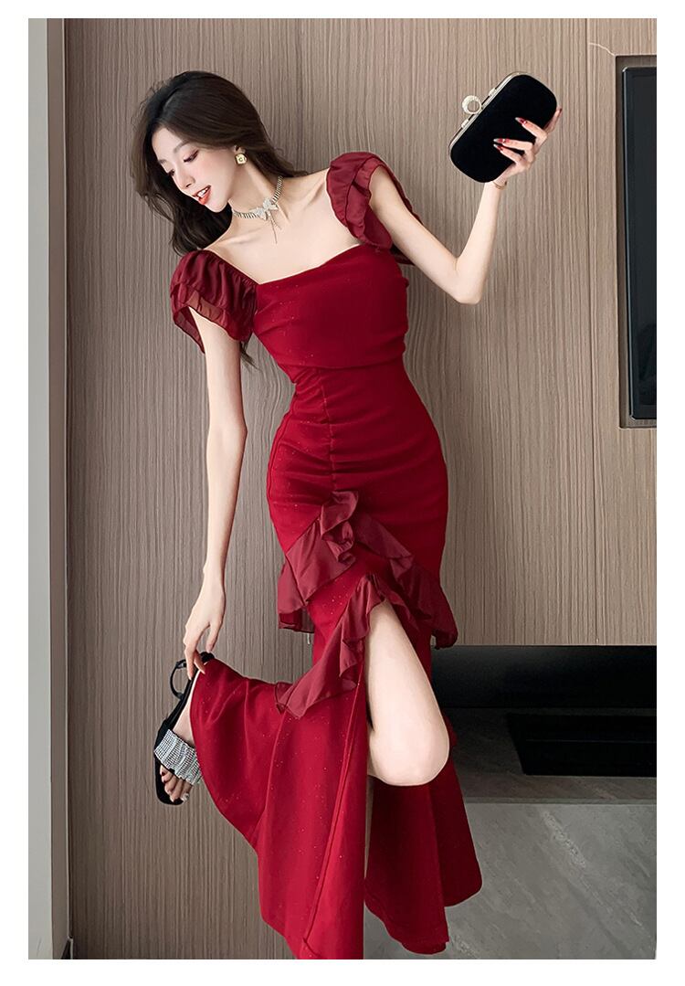 【dress】フリル不規則スリットワンピース G20665