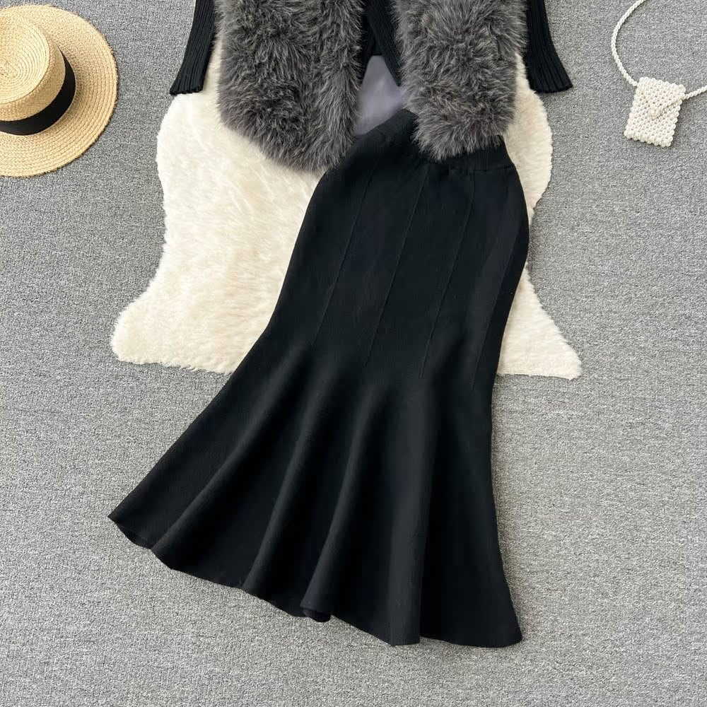 【set】ファージレ×カシュクールニットトップス×マーメイドスカート3点セット　N2741