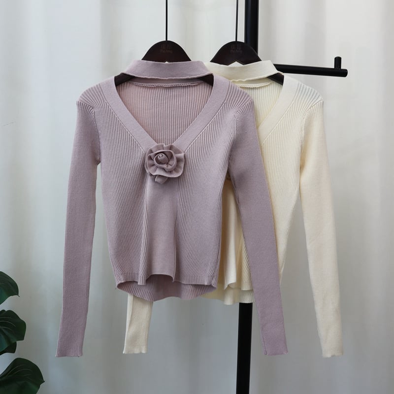 【tops】立体フラワーニットセーター　M25701