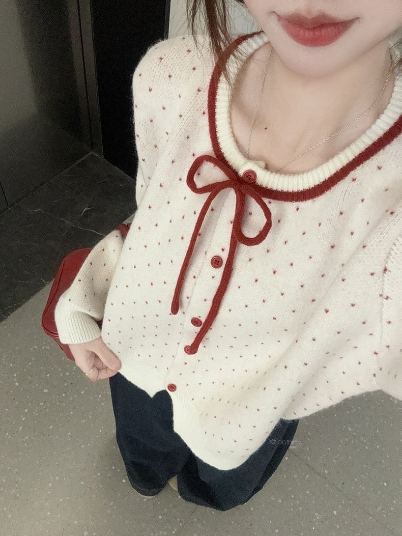 【outer】リボン付きニットカーデ　M28697