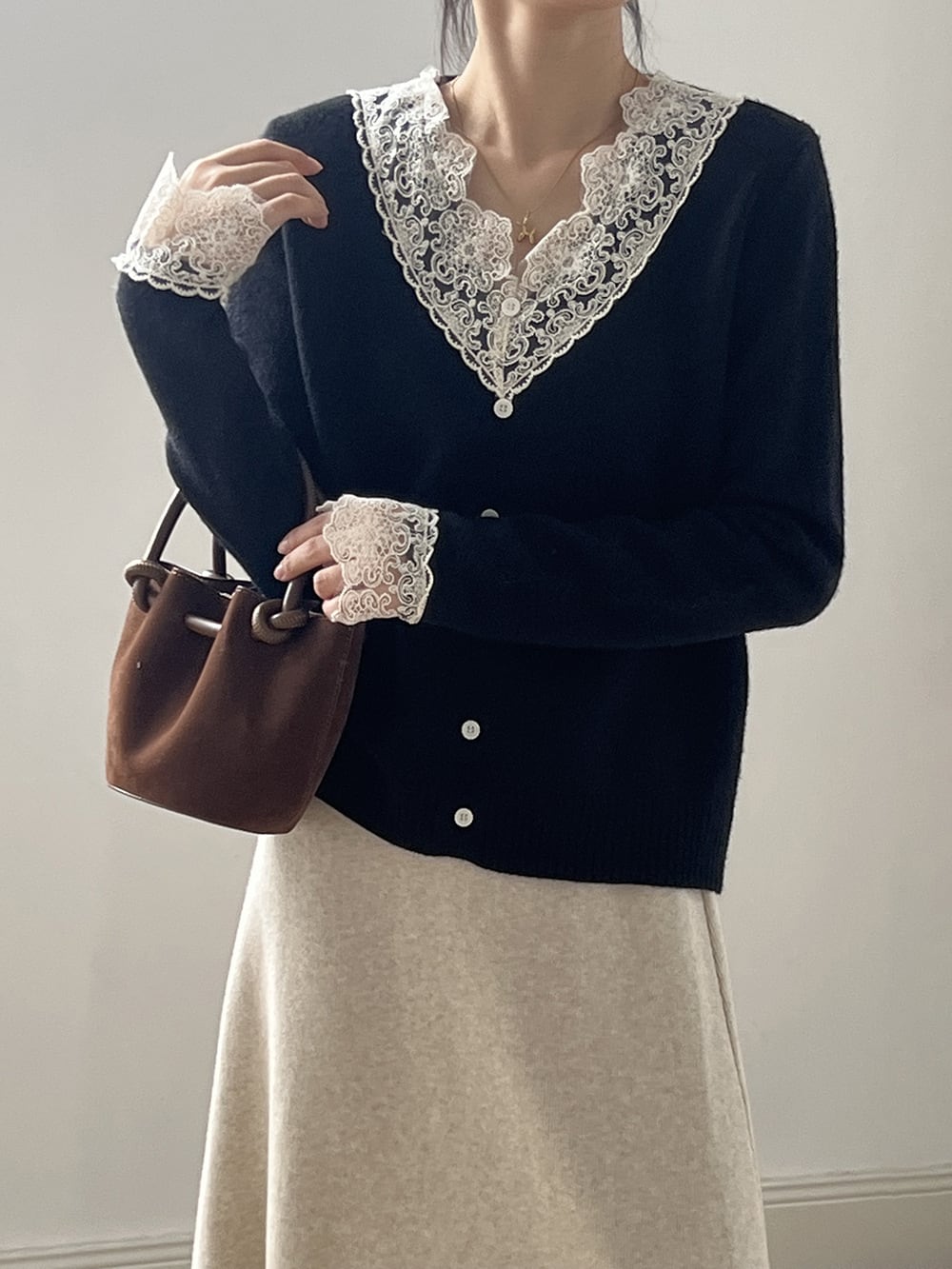 【tops】レースドッキングニットトップス　M28051