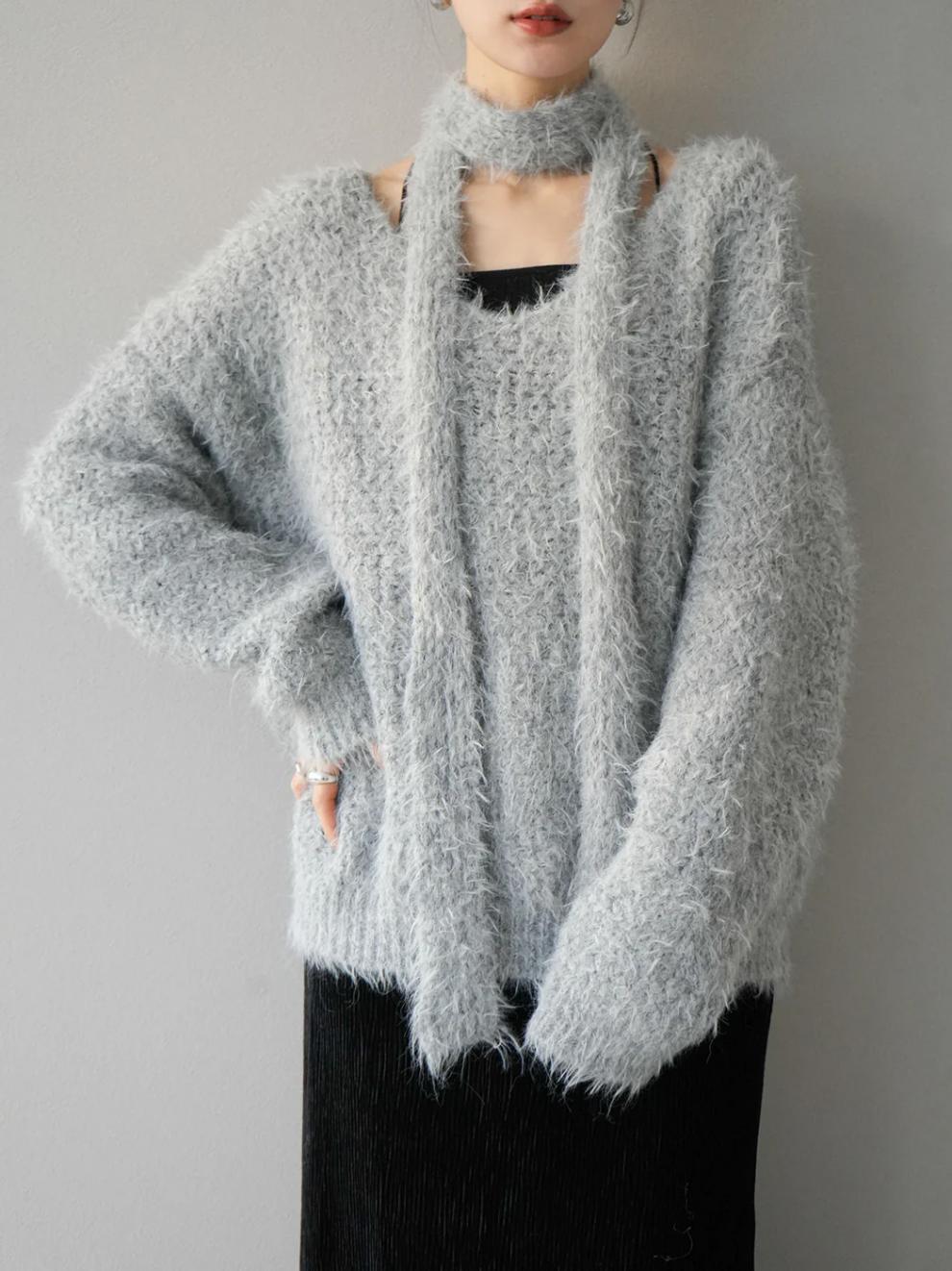 【tops】Vネックチョーカー付ニットセーター　M17997