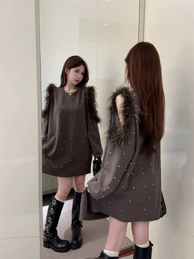 【tops】エコファー肩開きビジューパーカーF6187