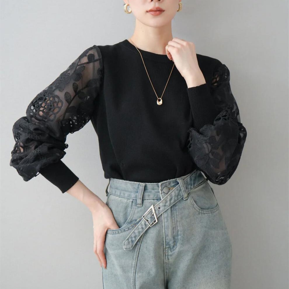 【tops】レース切り替えトップス　M29484