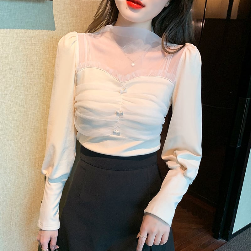【tops】チュールコンビブラウス　M29369