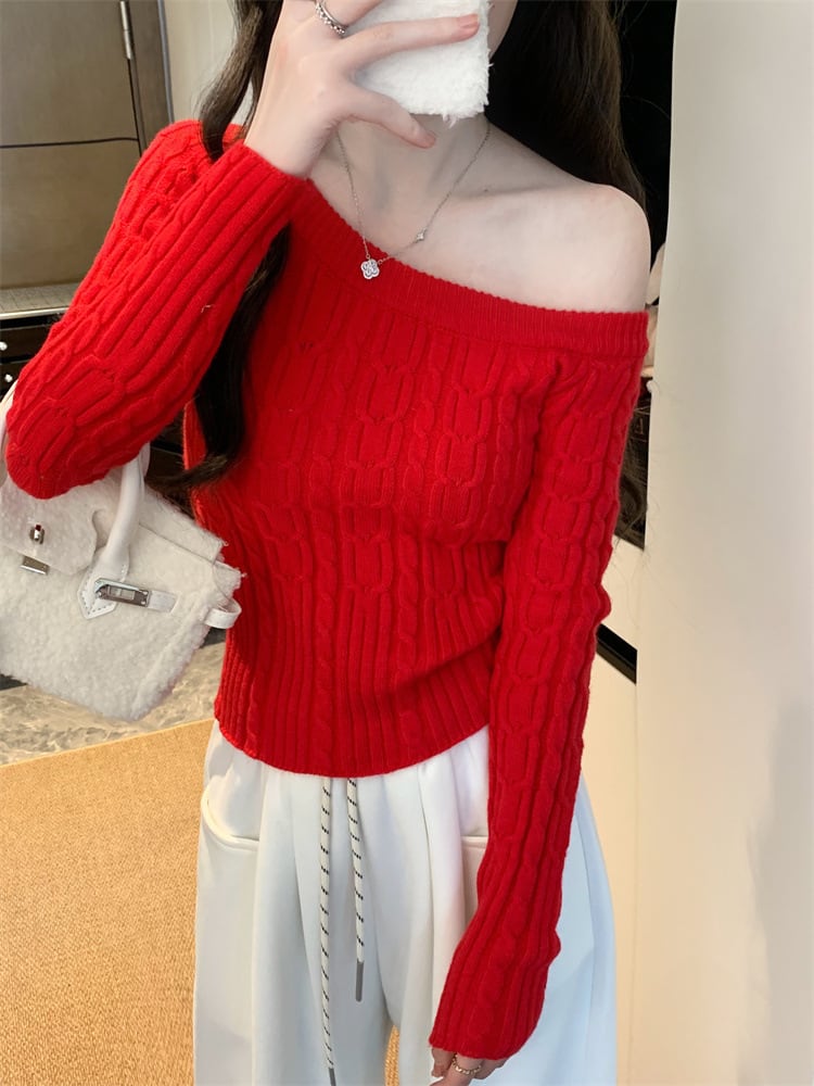 【tops】オフショルダーニットトップス　M28411