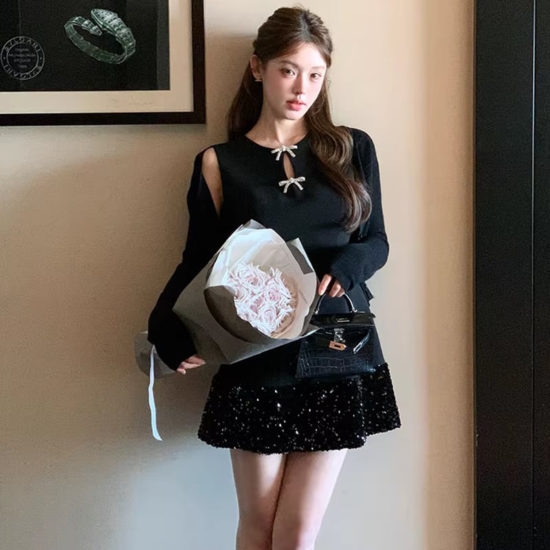 【dress】ノースリーブラインストーン付きミニワンピース Q8393
