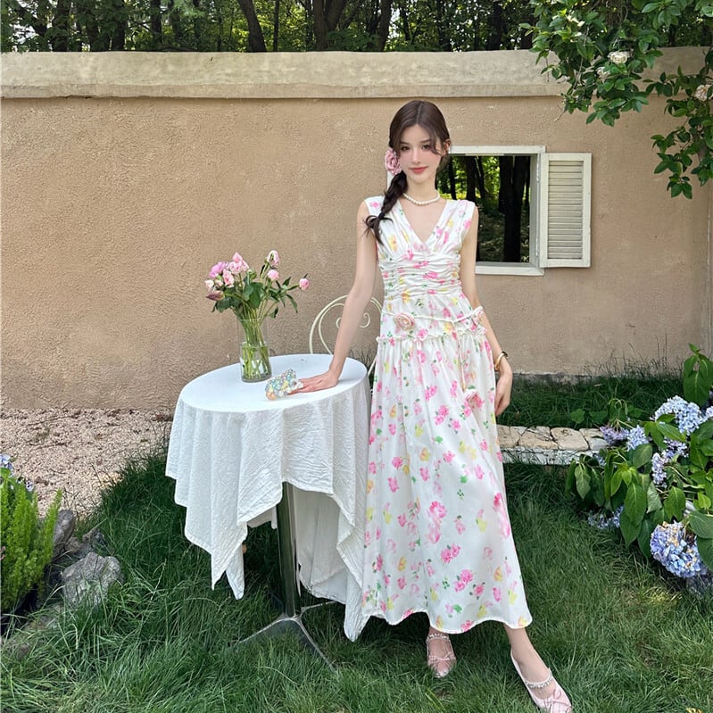 【dress】Vネックプリントワンピース　M24584