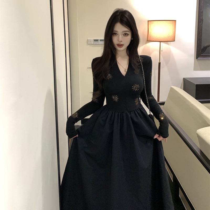 【dress】Ｖネックロングワンピース Q7113