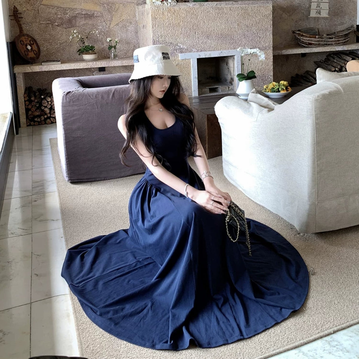 【dress】バックオーポンロングベストワンピース Q8498