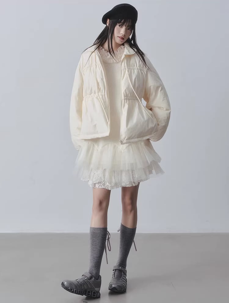 【dress】チュールドッキングフリルネックニットワンピース Q7965