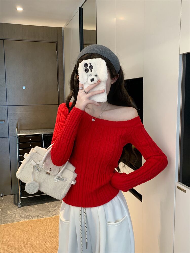 【tops】オフショルダーニットトップス　M28411