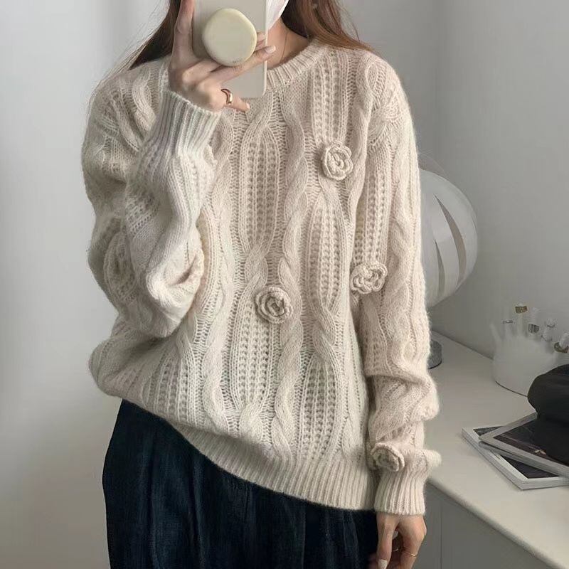 【tops】立体感バラニットトップス Q7251