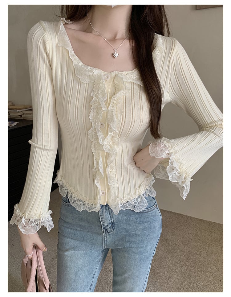 【tops】レース切り替えニットトップス　M27759