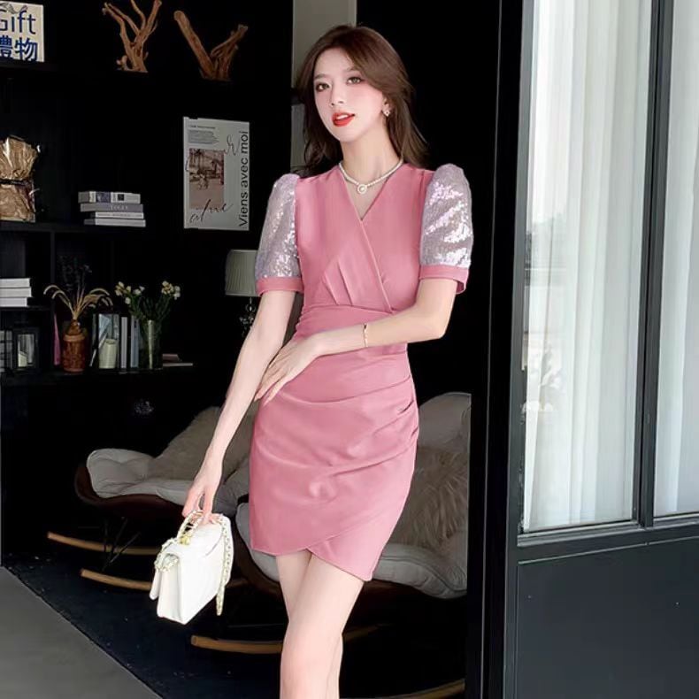 【dress】Vネック切り替えタイトワンピース G20995